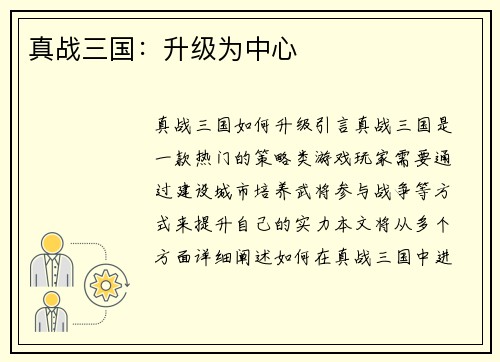 真战三国：升级为中心