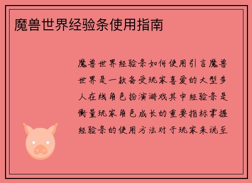 魔兽世界经验条使用指南
